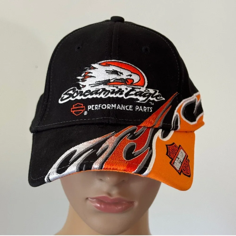 Harley Davidson Screamin Eagle Performance Parts Black Orange Flame A-Flex Hat
